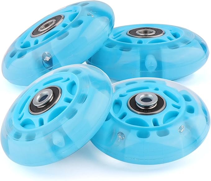 8pcs Inline Skate Wheels Led Light-Up Wheels 64/70/72/76/80mm w/Bushings 85-88A for Kids and Youth Beginners Children's Inline Skates Indoor/Outdoor Use (Blue, 72mm)