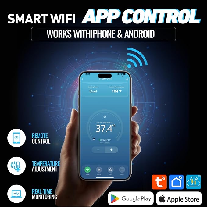 Inflatable Octagonal Ice Bath Tub with1 HP Chiller, Hot & Cold, Ozone, WiFi, Dual Filters, Fast Cooling, 660 Gallon, 78.74" x 78.74" x 27.56", Cold Plunge Tub for Recovery, Fits 8-10 People