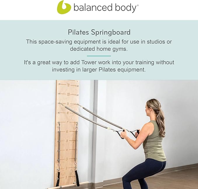 Balanced Body Pilates Springboard with Push-Through Bar, Wall Mounted Pilates Workout Equipment for Home Gym or Studio Use, Pilates Exercise Equipment with Resistance Springs