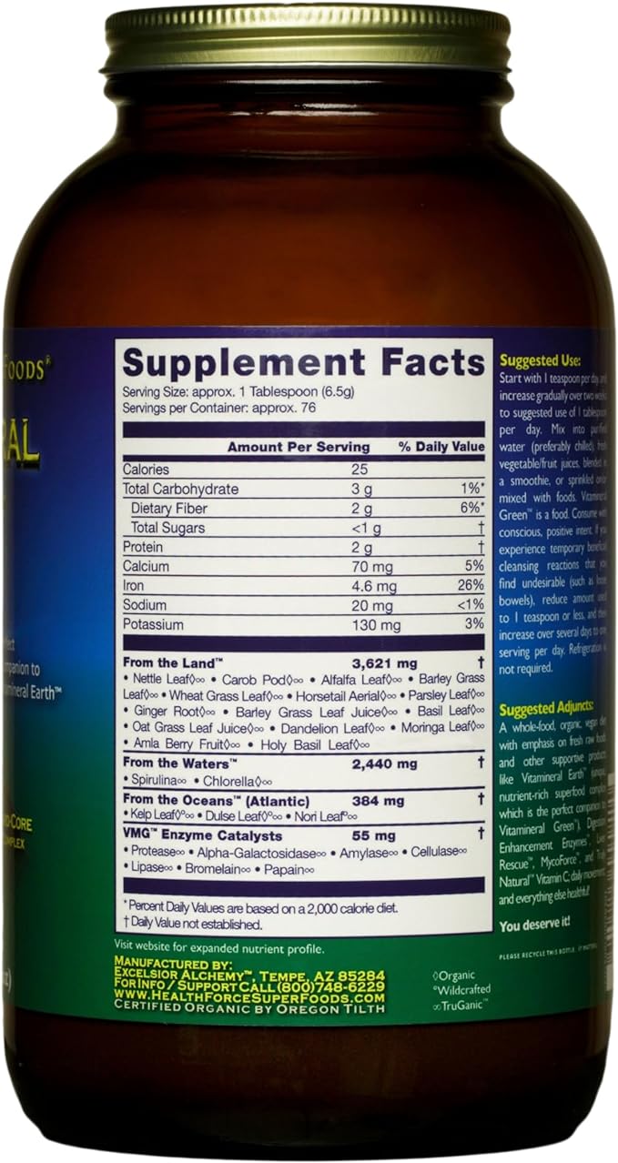HEALTHFORCE SUPERFOODS Vitamineral Green - Mineral Supplement for Immune & Thyroid Support - Green Powder Supplement with Ingredients from The Land - Gluten-Free & Vegan - 500 Grams (Pack of 3)