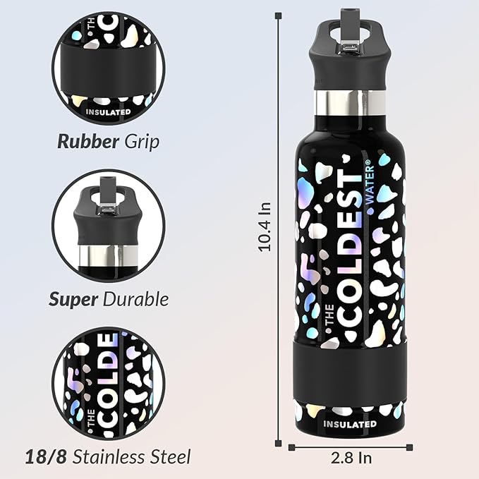 Coldest Insulated Water Bottle with Straw Lid - Stainless Steel Metal Insulated Bottle for Men & Women (Moonlight Leopard, 21 oz)