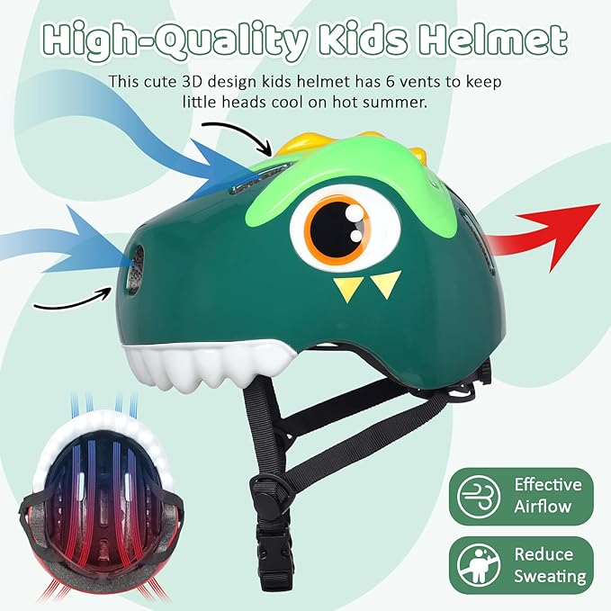 Dinosaur Bike Helmet for 1-3-5-8 Toddler Baby Kids, Lightweight Bicycle Helmet for Cycling Skateboard Roller Skate & Multi-Sports,2 Sizes for Boys and Girls