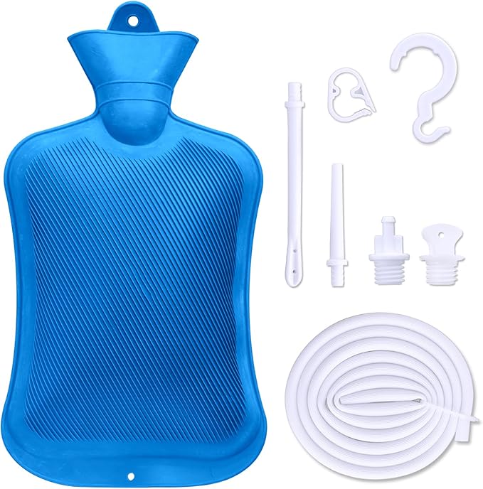 Coffee Enema Bag Kit, Douche Bag Combination Kit for Men and Women 5ft PVC Hose, 2L Capacity Water Colon Detox Cleanse Kit (Blue, 2L)