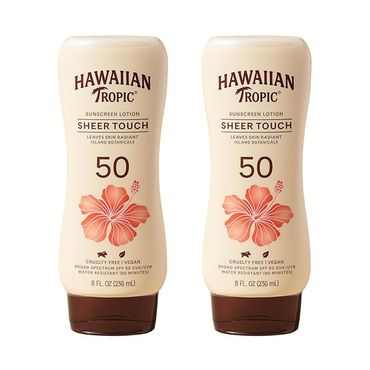 Hawaiian Tropic Sheer Touch Lotion Sunscreen SPF 50, 8oz Twin Pack | Hawaiian Tropic Sunscreen SPF 50, Sunblock, Broad Spectrum, Oxybenzone Free, 8oz each