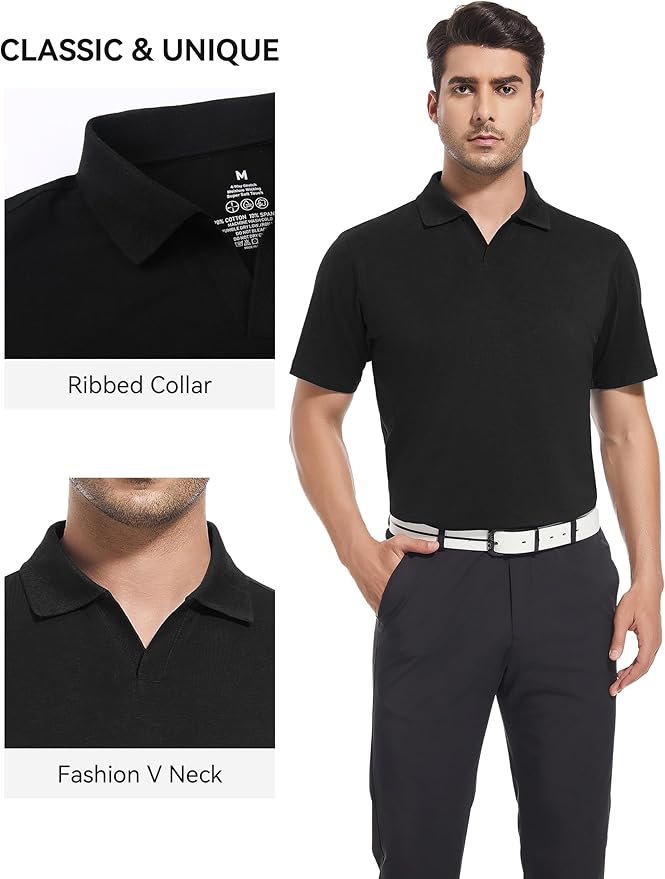 Esabel.C Jacquard Golf Shirts for Men Moisture Wicking Short Sleeve Performance Dry Fit Active Mens Polo Shirts