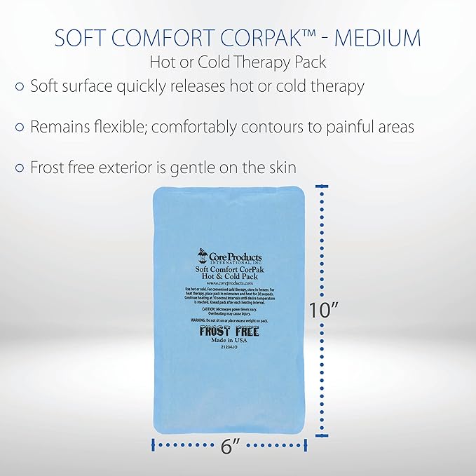 Core Products Soft Comfort CorPak – Reusable Hot & Cold Therapy Pack, Ice Pack for Injuries, No-Frost Compress for Muscle, Back & Joint Pain Relief – 6" x 10", Made in USA