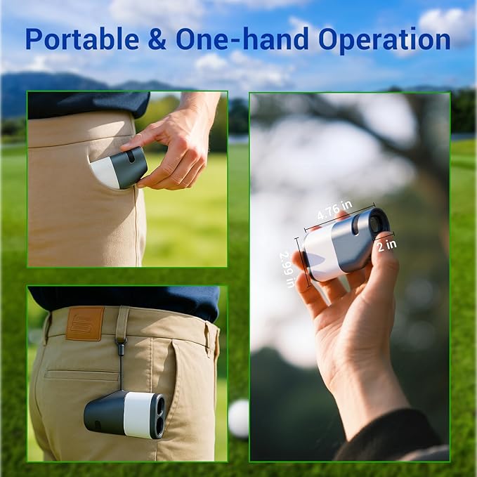 Deepfeel Golf Rangefinder with Slope, 1300Yards Laser Range Finder, 6X Magnification, 0.5s Flag Pole Locking Vibration, LCD Display, Vibration Angle Measurement, Golf Accessories for Men/Women(Gray)