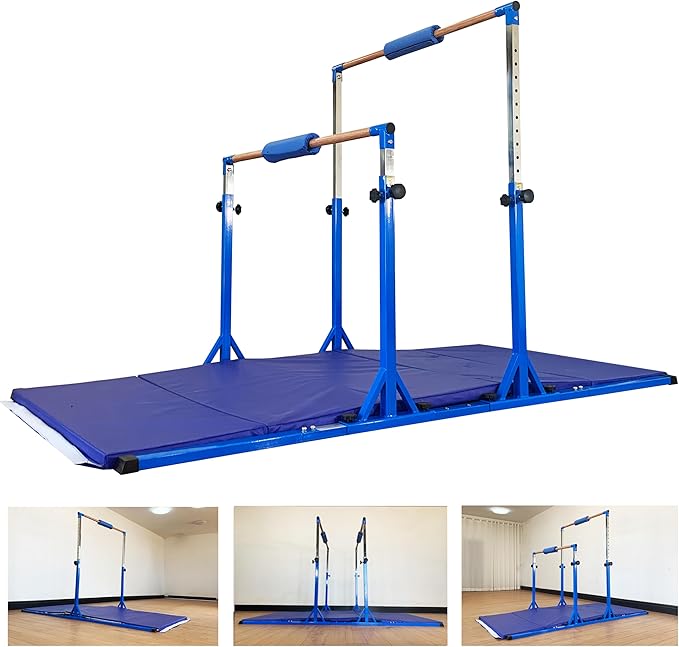 Gymnastics Double Horizontal Bars 3Play Parallel Bars Uneven Bars Gymnastics Training Kip Bar with 304 Stainless Steel Regulating Arms & Fiberglass Rail for Indoor Outdoor Home Club Use