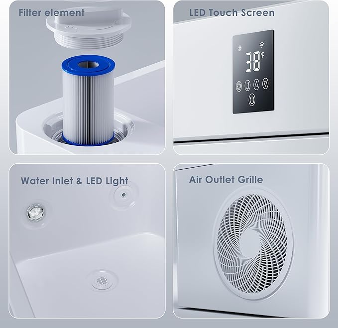 Deeptime Smart Cold Plunge Tub with Basin, Built-in Chiller (Down to 38 °F) – Smartphone Controlled, Whisper-Quiet, Spacious Design for Full-Body Recovery & Cold Therapy,White