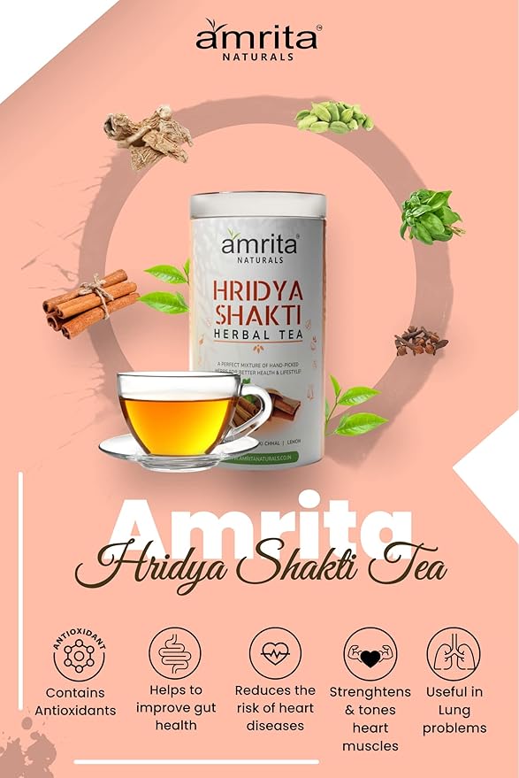 Amrita Naturals Hridya Shakti Herbal Tea 500g x 2 Pack Arjun Bark Instant Blend Caffeine Free Vegan Gluten Free No Artificial Additives Natural Plant Based Herbal Tea Powder