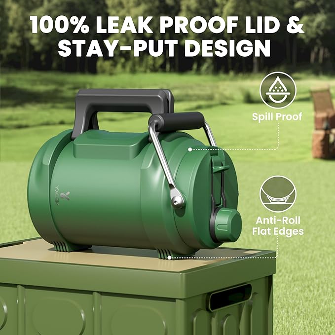 64 oz Insulated Water Bottle for Camping: Meoky Triple Wall Vacuum Stainless Steel Half Gallon Water Jug - Top and Side Handles, 2-in-1 Straw and Spout Lid, Cold for 36 Hrs, Leak Proof, BPA Free (Fir)