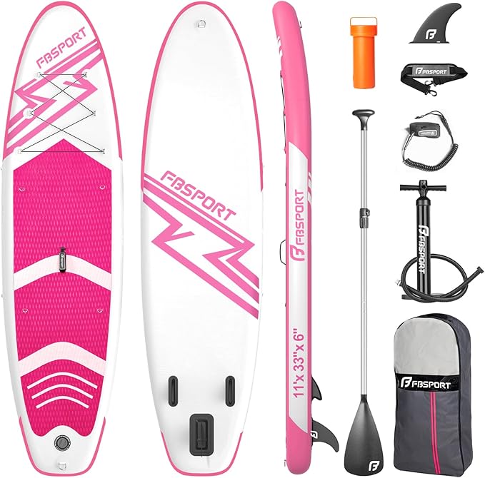 FBSPORT 11' Premium Stand Up Paddle Board, Yoga Board with Durable SUP Accessories & Carry Bag | Wide Stance, Surf Control, Non-Slip Deck, Leash, Paddle and Pump for Youth & Adult
