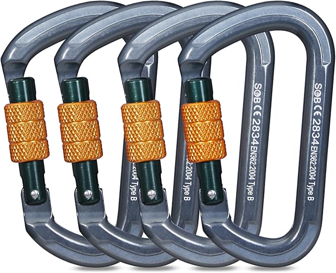 Auto Locking Rock Climbing Carabiner Clips, Heavy Duty Asymmetrical Carabiner Connector Used for Rappelling Rescue Outdoor Climbing, Mountaineer, Hammock, Camping