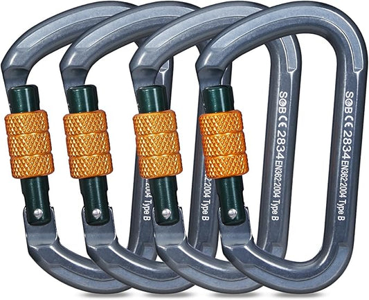 Auto Locking Rock Climbing Carabiner Clips, Heavy Duty Asymmetrical Carabiner Connector Used for Rappelling Rescue Outdoor Climbing, Mountaineer, Hammock, Camping