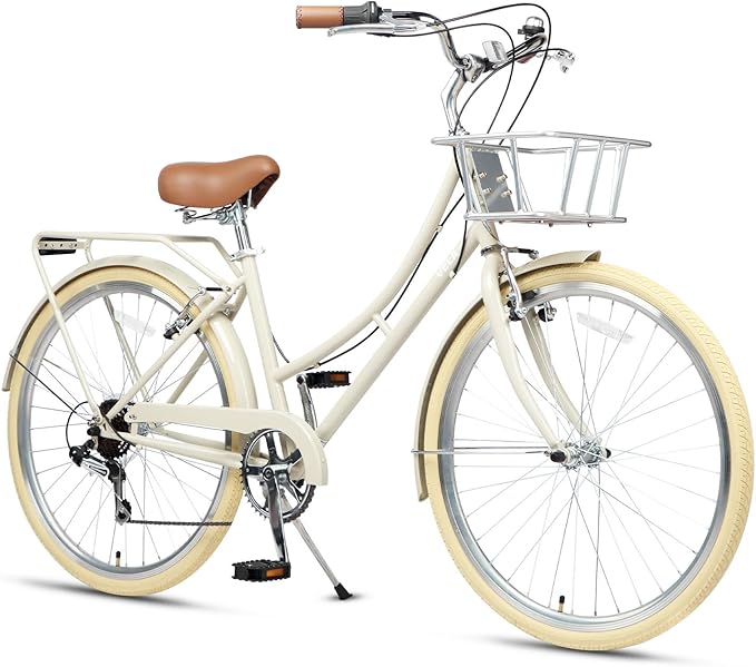 AVASTA Astrid Vela Hybrid Bike for Adult Women Female Lightweight Step Through 26 Inch High Tensile Steel Frame City Commuter Comfort Lady Bicycle, 6-Speed, Multiple Colors