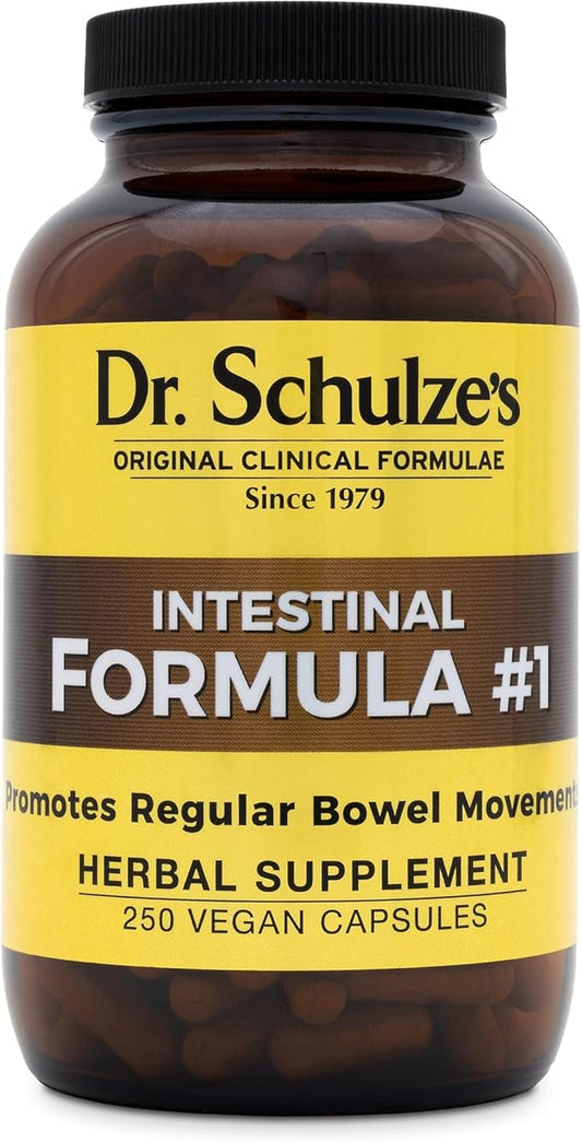 Dr. Schulze's Intestinal Formula #1 | All Natural Bowel Cleanse | Promotes Regular Bowel Movements | Improves Detoxification | Strong Herbal Formula | Family Size | 250 ct Vegan - Packaging May Vary
