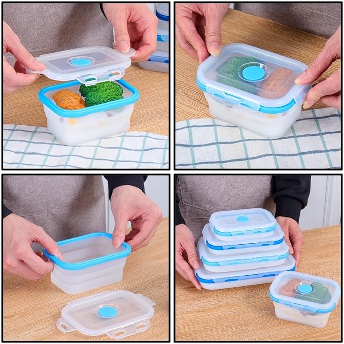 Collapsible Silicone Food Storage Containers, BPA Free, Microwave, Freezer and Dishwasher Safe, Lunch, Meal Prep, Travel, Space-Saving