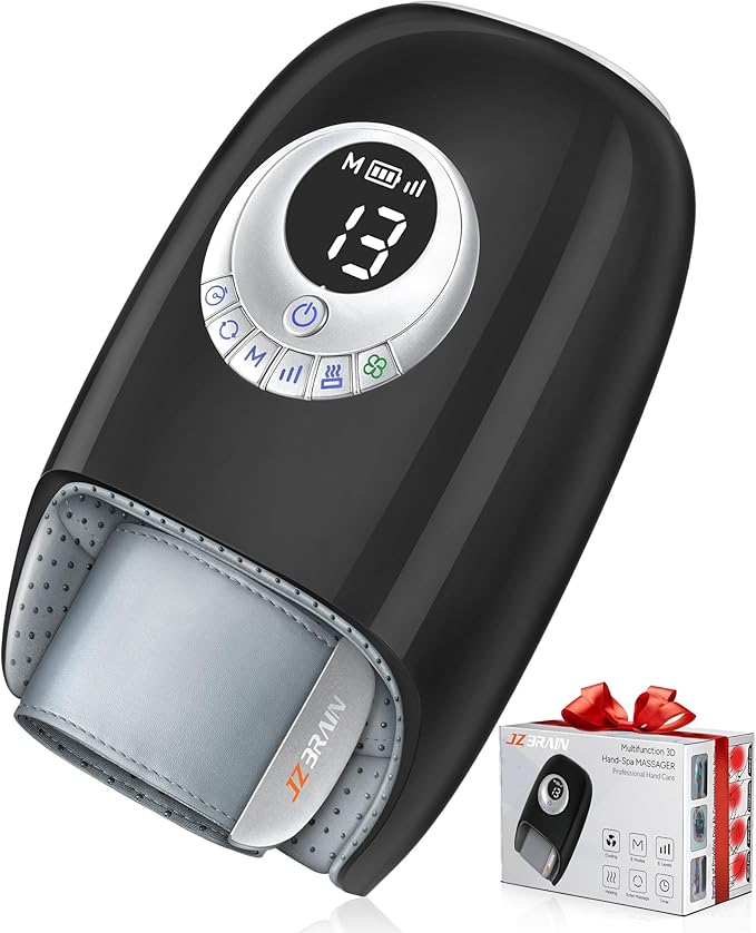 Hand Massager with Heat and Compression : Full Hand and Wrist Massage with Palm Kneading Rollers - Gifts for Arthritis Pain Relief Relaxation & Circulation - HSA or FSA Eligible