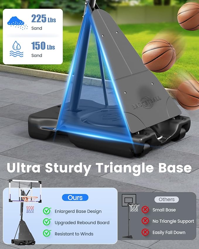 Basketball Hoop Outdoor Portable 44/48 Inch Backboard, 10ft Quickly Adjustable Basketball Goal System with Wheels for Court/Backyard/Driveway