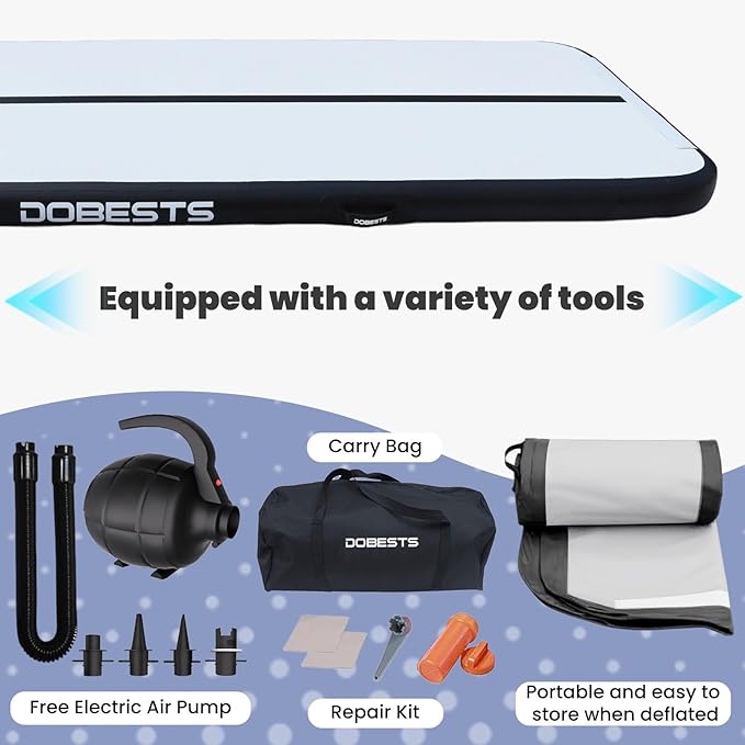 DOBESTS Inflatable Air Gymnastics Mat Tumbling Mat Tumble Track Gymnastics Training for Kids Home 6.6 feet 10 feet 13feet 16feet 20feet 4/8inch Thick for Cheerleading Dance Yoga Cheer Water With Pump