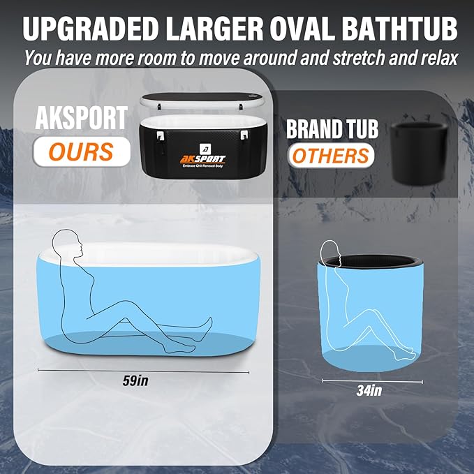 AKSPORT Ice Bath Tub for Athletes, 238 Gallons Inflatable Cold Plunge Tub Compatible with Water Chillers, Icebath for Recovery & Cold Water Therapy, Portable Bathtub for Indoor & Outdoor-Black