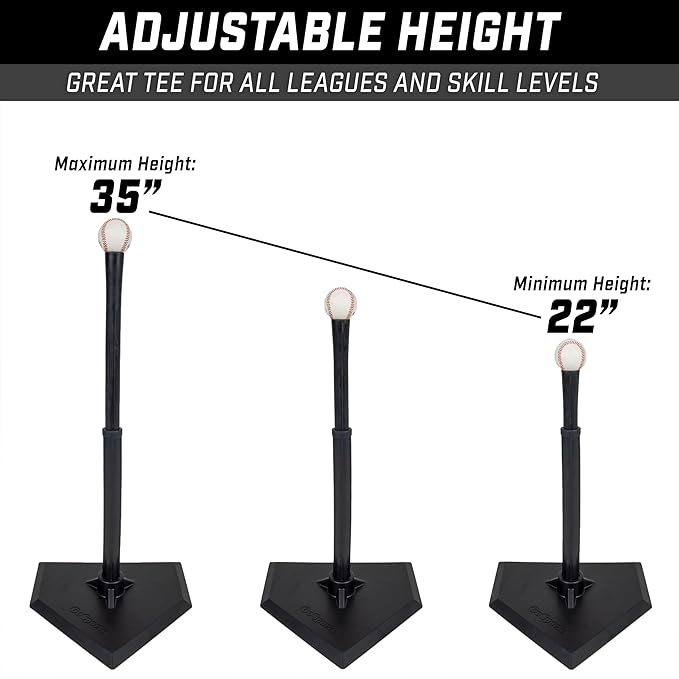 GoSports Baseball & Softball Batting Tees - Choose Jr. or Standard - Adjustable Rubber Hitting Tee