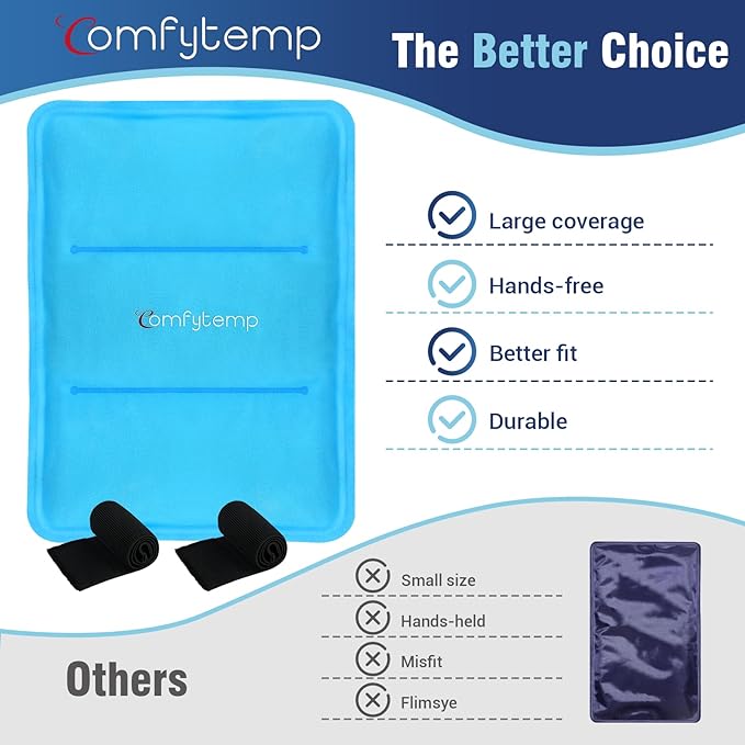 Comfytemp Wearable Ice Pack for Injuries Reusable Gel for Knee Shoulder Back Pain Relief, Arthritis with Instant Hot Cold Compress, Large Ice Pad, 2 Straps, 10.5"x14.5", Surgery Gift