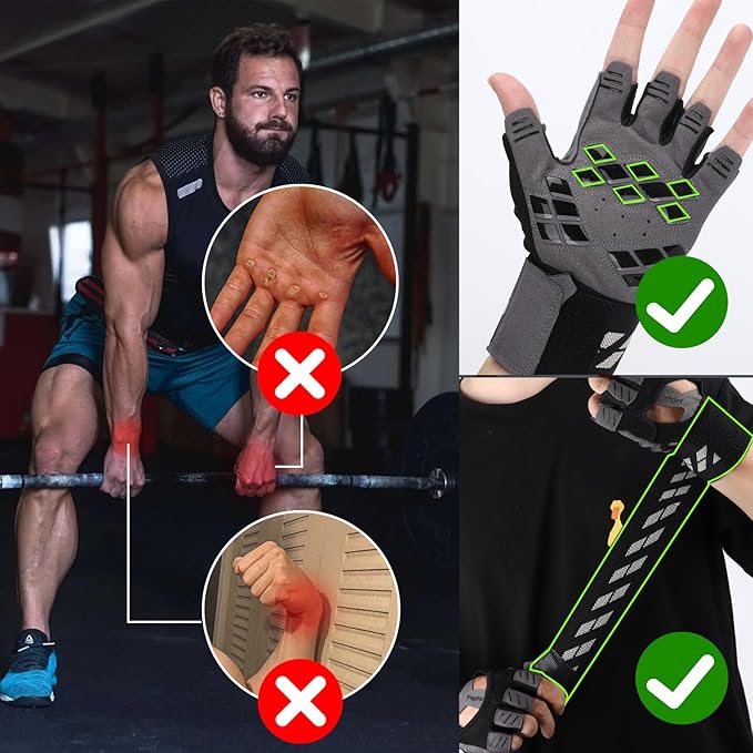 Fingerless Fitness Gloves with Wrist Support for Men - Ideal for Gym, Workout & Weight Lifting, Sports Gloves with Padded Design, Excellent Grip and Cushion Pads