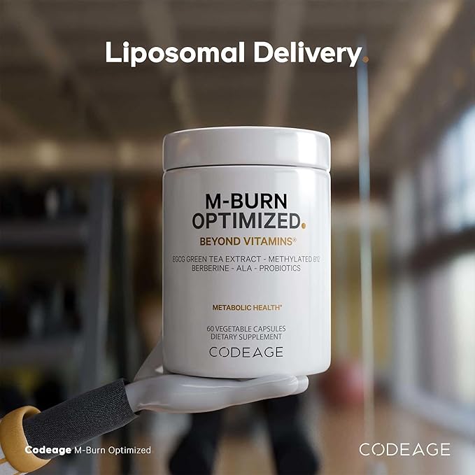 Codeage M-Burn Optimized Supplement - Decaffeinated Green Tea Std. to 50% EGCG, Berberine, Akkermansia, Vitamin B12 - Probiotics - Vitamins - 60 Capsules