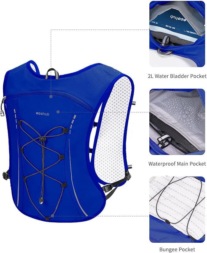 ECOHUB Running Hydration Vest Backpack,Lightweight Breathable Pack with 2L Water Bladder Bag Daypack for Hiking Trail Running Cycling Race Marathon for Women Men