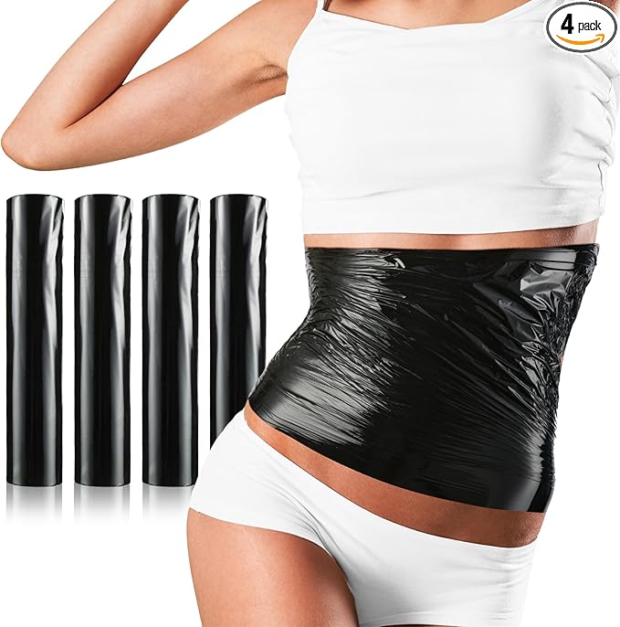 60 Meters Black Osmotic Plastic Body Wrap, Workout and Sweat Enhancer Stomach Wrap Body Wrap Film Applicator Power Wrap(4 Rolls)