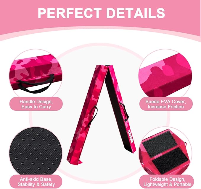 AWSUM Foldable Balance Beam for Kids, 6ft/8ft/9ft/10ft Anti-Slip Gymnastics Equipment, Suede Cover, Toddler to Teen, for Home Training School