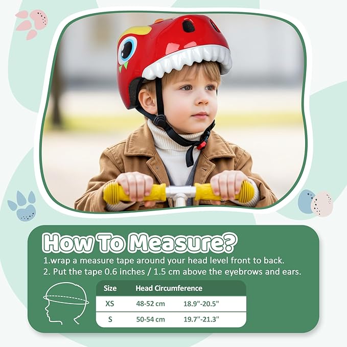 Dinosaur Bike Helmet for 1-3-5-8 Toddler Baby Kids, Lightweight Bicycle Helmet for Cycling Skateboard Roller Skate & Multi-Sports,2 Sizes for Boys and Girls