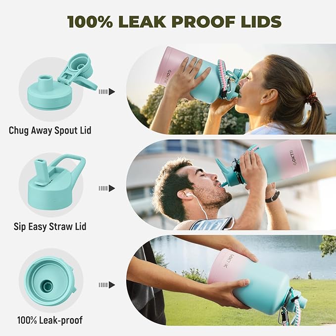 COKTIK 84oz Water Bottle with Straw - Triple Insulated Flask, 48hr Cold Retention Large Water Bottle, Leakproof Water Jug for Gym, Hiking, Camping, Outdoor Sports(Bubble Gum)