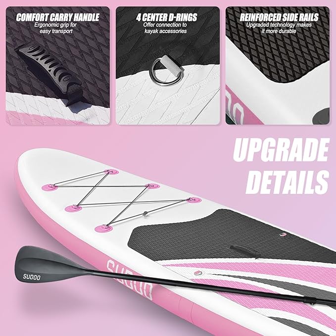 Inflatable Stand Up Paddle Board 10‘x30‘‘- Ultra-Light SUP with Backpack, Pump, Paddle, Coil Leash, 3 Fins, Repair Kit, Stable Design, Non-Slip EVA Deck for Adults & Youth