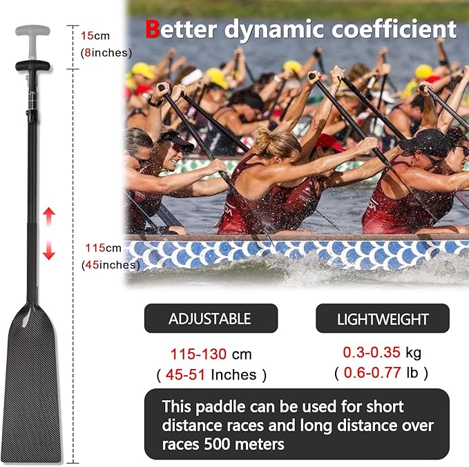 Dragon Boat Paddle Lightweight Full Carbon Fiber with Paddle Bag, 120/122/125CM (47/48/49 Inches) and Adjustable Dragon Boat Paddle115-130cm（）, IDBF Approved