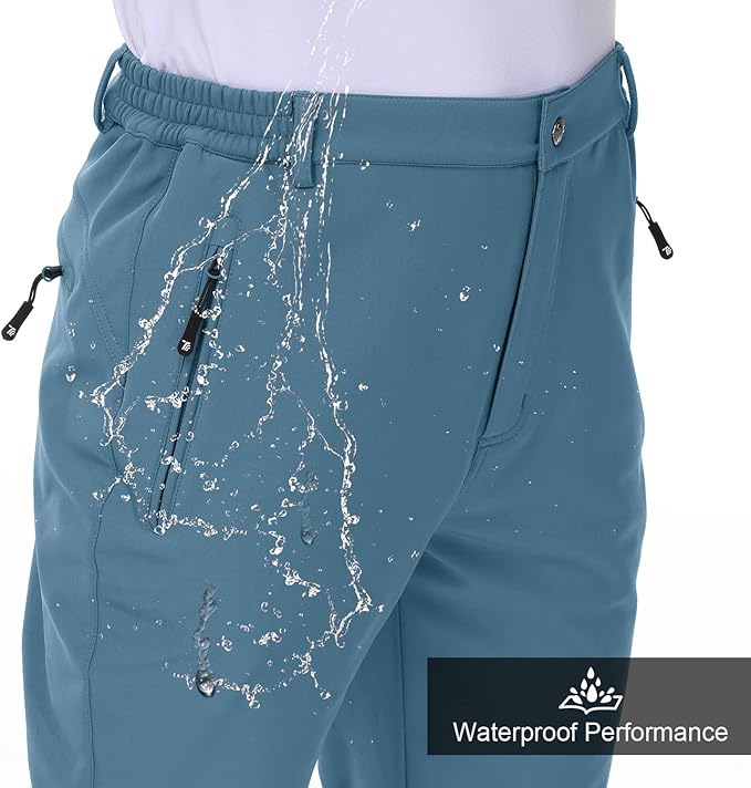 Gopune Men's Snow Ski Waterproof Softshell Pants Outdoor Windproof Warm Hiking Insulated Pants