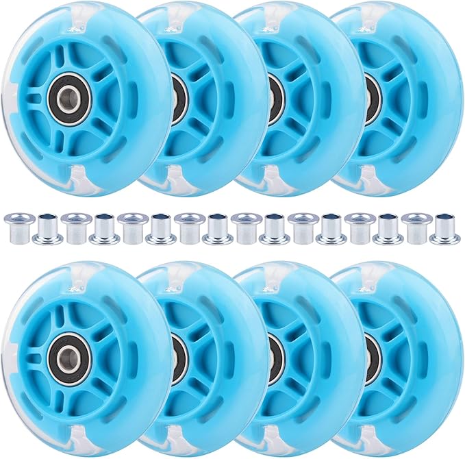 8pcs Inline Skate Wheels Led Light-Up Wheels 64/70/72/76/80mm w/Bushings 85-88A for Kids and Youth Beginners Children's Inline Skates Indoor/Outdoor Use (Blue, 80mm)