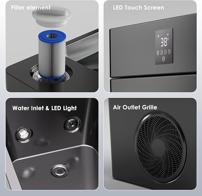 Deeptime Smart Cold Plunge Tub with Basin, Built-in Chiller (Down to 38 °F) – Smartphone Controlled, Whisper-Quiet, Spacious Design for Full-Body Recovery & Cold Therapy,Black