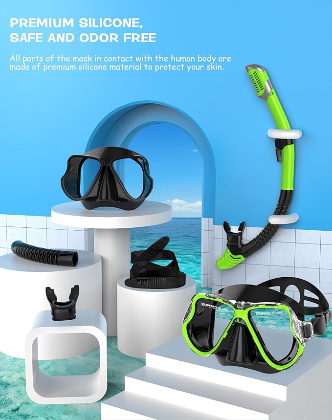 Greatever Dry Snorkel Set,Panoramic Wide View,Anti-Fog Scuba Diving Mask,Professional Snorkeling Gear