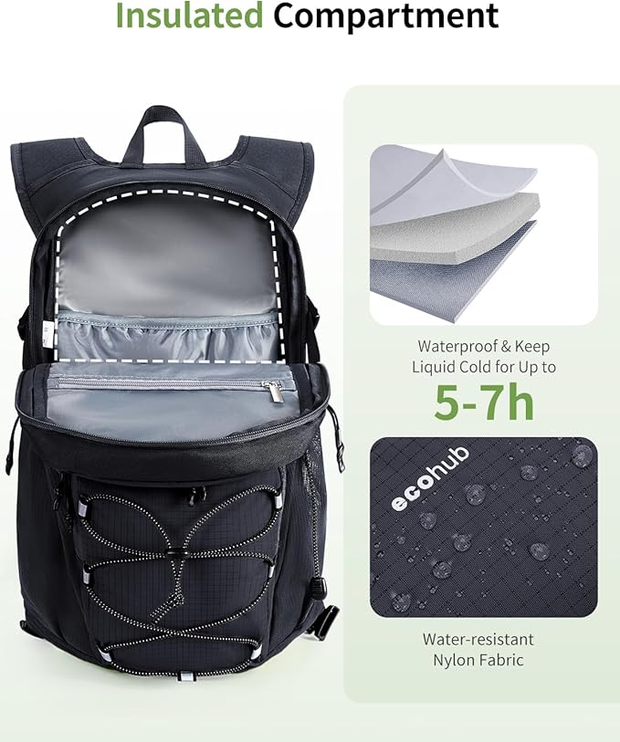 ECOHUB Hydration Backpack for Men Women, 20L Lightweight Hiking Daypack Cycling Backpack with 2L Water Bladder, Insulated Hydration Pack with Waist Pack