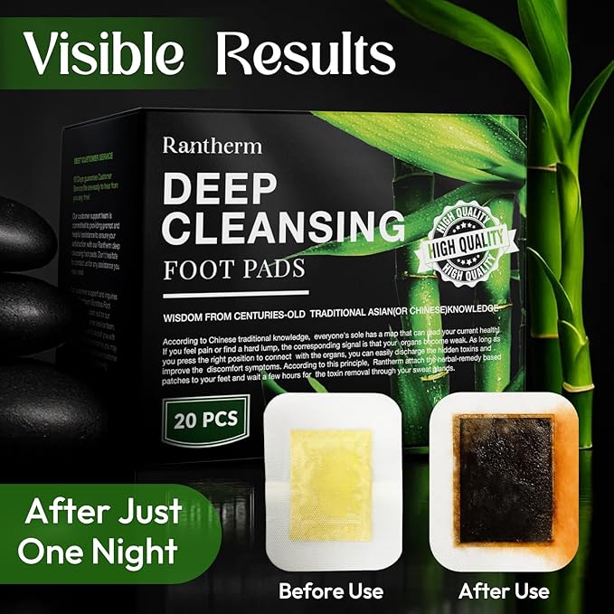 Foot Patches Pads for Deep Cleansing: Feet Patches Bamboo Wood Vinegar Ginger Foot Pads for Promoting Sleeping 20 Packs - 2 Boxes