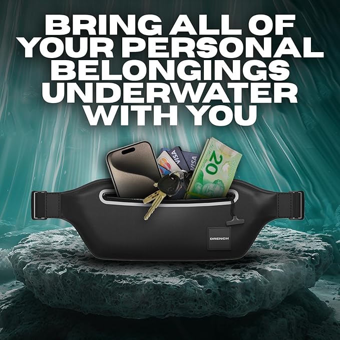 DRENCH 100% Underwater Waterproof Fanny Pack. Waist Pack. Submersible Waterproof Phone Pouch. Dry Bag for Swimming, Boating, SUP & Snorkelling. Underwater Phone case. Floating Belt Bag