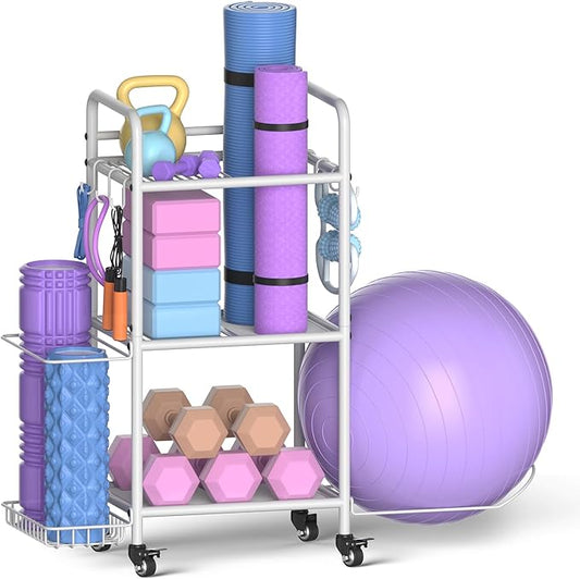 Home Gym Storage Rack Exercise Equipment Storage Organizer for Yoga Mat Dumbbells Kettlebells Foam Roller Yoga Strap & Resistance Bands, Ideal Yoga Mat Holder & Workout Equipment Organizer