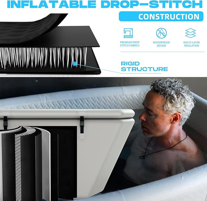 Inflatable Ice Bath Tub for Athletes - Slanted-Edge Cold Plunge Tub Compatible Water Chiller, Insulated Lid, EVA Groundsheet, Backpack, 120 Gallon, 61" L x 31.5" W x 24.8" H