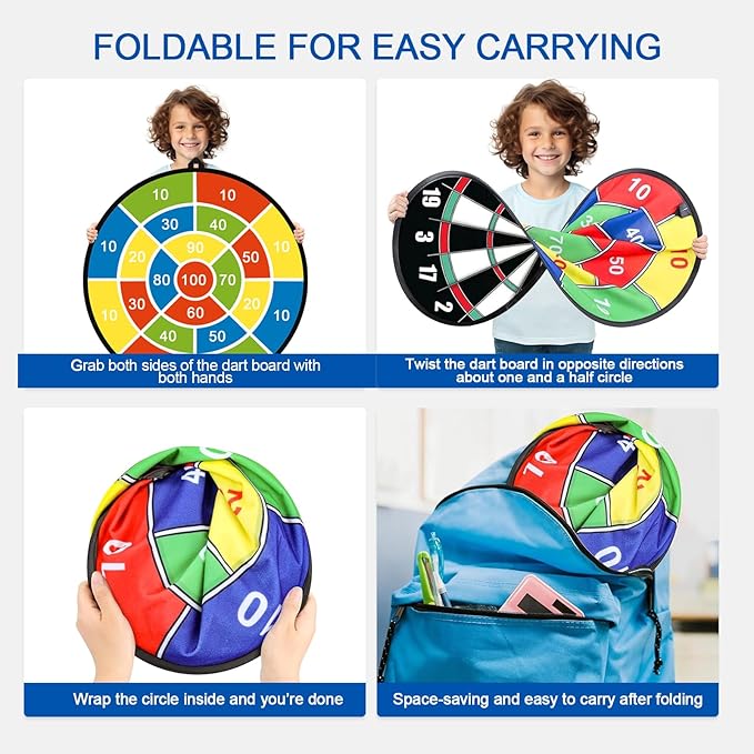 Dart Board for Kids, Darts Set Double-Sided Dart Board with Sticky Balls and Darts, Indoor Outdoor Sport Fun Party Play Parent-Child Activity Game Toys, Gifts for Boys and Girls Aged 3 to 12 Years