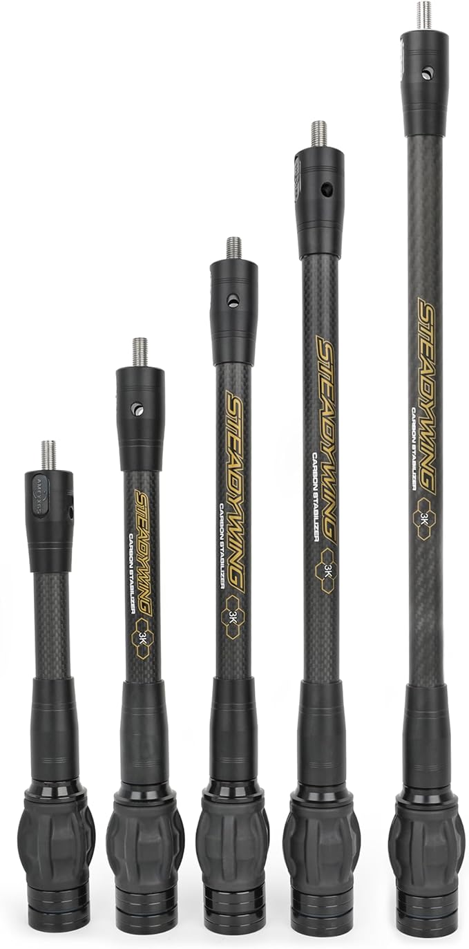 AMEYXGS Archery Bow Stabilizer for Compound Bow, 3K Carbon Fiber 6", 8", 10", 12" 15" Rods, Damping System, Weights Kit, Single Side V-Bar Mount,Quick Disconnect