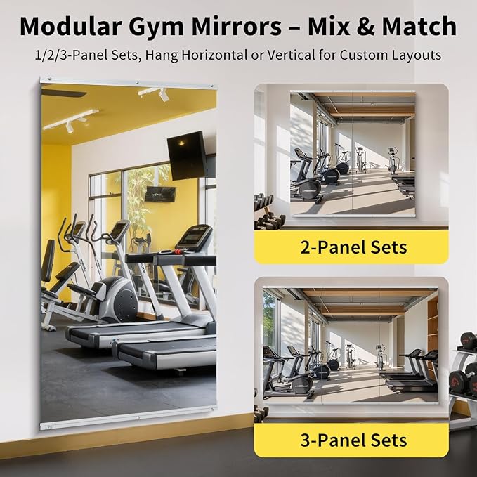 Home Gym Mirror - 80x40 Inch, 2PCS Frameless Tempered Glass Full Body Mirror for Wall Mount - Ideal for Yoga, Workout, Bedroom, Dance Studio (Silver)