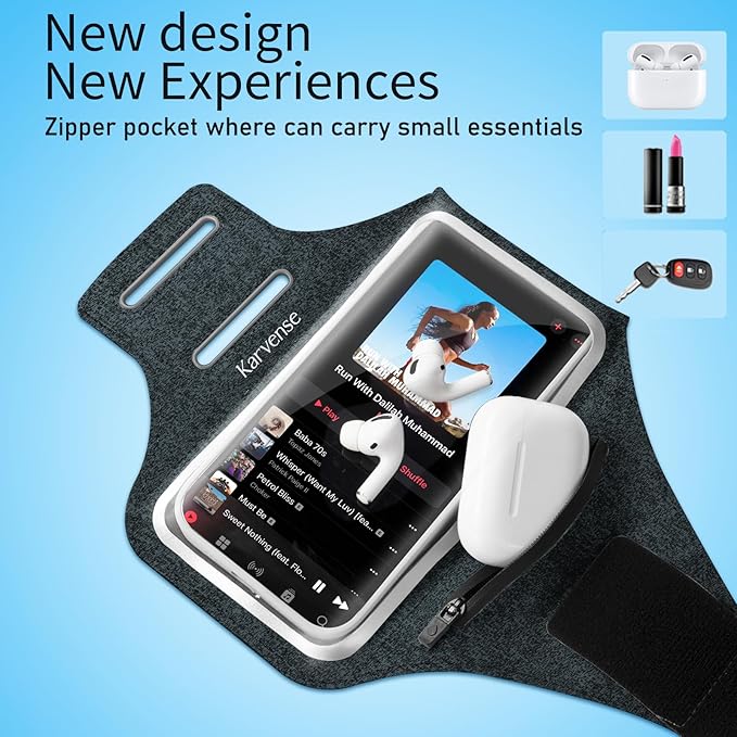 Arm Band for Phone for Running, Phone Holder for Running for iPhone & Samsung Galaxy, Cell Phone Armband Holder for Walking, Gym, Workout, w/Adjustable Strap&Zipper Pocket (Black Heather-S)