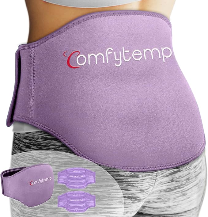 Comfytemp Ice Pack for Back Pain Relief, 2 Packs, Reusable Gel Lower Back Wrap Ice Brace for Sciatica Injuries, Hot Cold Compression for Lower Lumbar, Waist, Men Women Surgery Get Well Gifts (Purple)